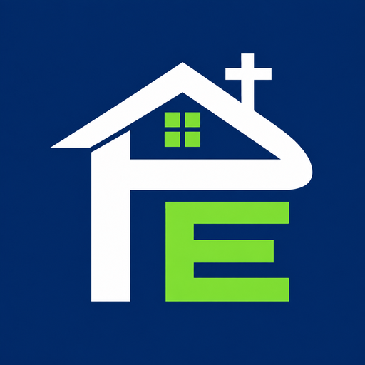 PeakLine Exterior Services logo — house roofline with cross and P/E monogram